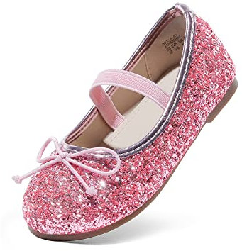 DREAM PAIRS Bambini Ballerine Ragazze Scintillanti e Confortevoli Scarpe Piatte per Ragazze Infilare Ballerina Principessa,Size 22,Rosa,Belle_01-1
