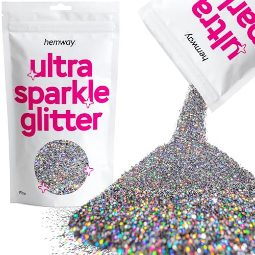 Hemway Ultra Sparkle Glitter - Gun Metal Grey Holographic | Fine Metallic Flakes for Resin & Epoxy Crafts | Supplies for Tumblers, Festival, Hair, Face, Body, Eye & Nail Art Decoration | 100 g