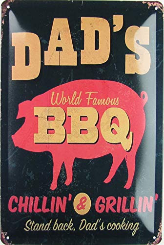 Blechschild 20x30cm gewölbt Dad´s BBQ Chillin & Grillin Grill Vintage Deko Geschenk Schild
