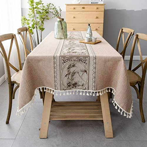 Pahajim Tischdecke Quadratisch Baumwolle Leinen Tischdecke Boho Abwaschbare Tischdecke Quasten Design für Outdoor Garten Home Küche Speisetisch (Braun,140 x 140 cm)