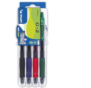 Pilot Pen 2605S4E - Gelschreiber G2, 4er Set, schwarz, rot, blau und grün