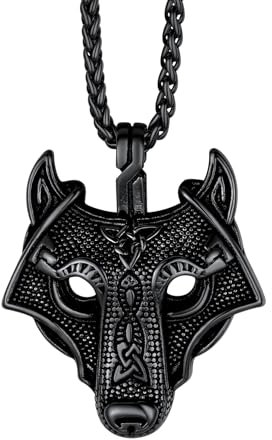 Richsteel schwarz Vikinger Wolf Kopf Anhänger Wikinger Wolf Anhänger mit Keltischer Knot