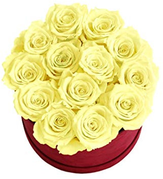 RATTIFLORA® Florabox Lovely - Composizione di 9 Rose Stabilizzate - Ottimo Regalo di Anniversario, Matrimonio, Fidanzamento o per Una Semplice Sorpresa Romantica (Giallo, Small 9 Rose)