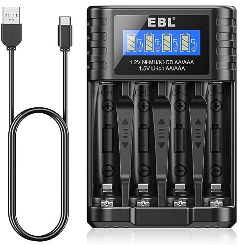 EBL 4 Slots Chargeur Piles Rechargeable Charge Rapide avec Écran LCD pour 1,2V 1,5V AA AAA Rechargeable avec Port USB