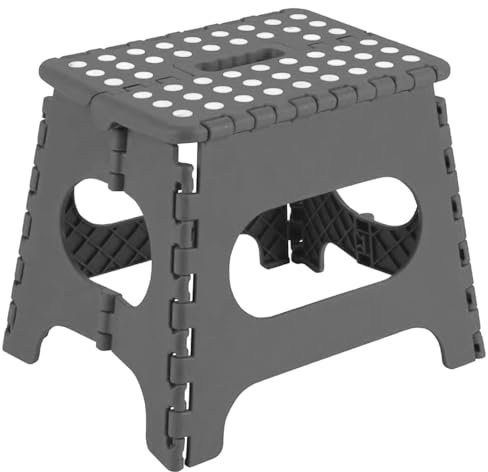 Tradineur - Taburete Plegable Multiusos - PVC - Escalera Antideslizante Infantil - Altillo para Cocina o Baño - Reposapiés para Niños - Máx. 150 kg (Gris - 27 x 29 x 22 cm)