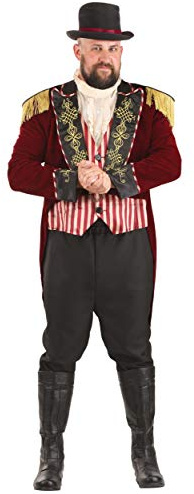 Fun Costumes Plus Size Scary Circus Ringmaster Costume, Men's and Women's Evil Ring Leader Outfit with Velvet Tailcoat, Hat 2X