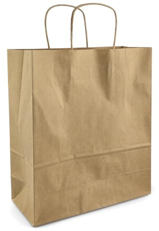 Netuno 200 Papiertaschen mit Henkel braun 30,5x34x17 cm groß für Geschenke | Robuste Krafttüten aus Kraftpapier – für Einkaufen, Handel, Verkauf, Party, Weihnachten, Ostern, Boutique & Markt