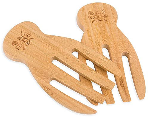 Dan&Co Thick Bamboo Salad Servers Set | Natural Wooden Salad Hands 8cm x 10cm, Salad Forks, Tongs | Eco Friendly Serving Utensils | Fruit & Wooden Salad Bowl Tableware Serverware