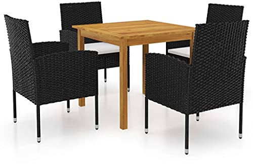 vidaXL Gartenmöbel Set 5-TLG. Sitzgruppe Gartengarnitur Sitzgarnitur Gartenset Tisch Stühle Esstisch Gartentisch Gartenstuhl Sessel Schwarz