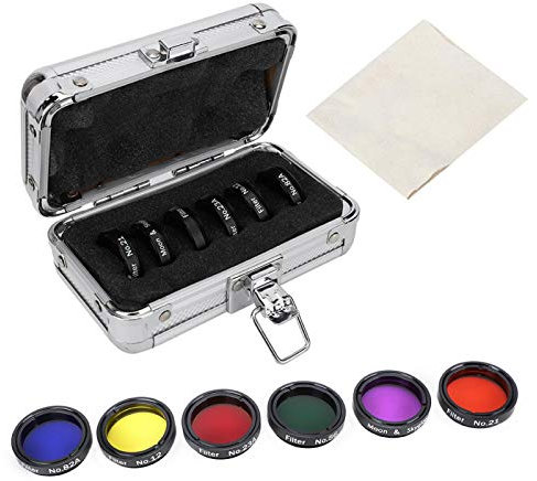 Set di Filtri per Telescopio, 6 Pezzi Kit di Filtri per Telescopi Colorati da 1,25 Pollici 6 Filtri Filettati a Colori con Scatola di Immagazzinaggio Antiurto, per Oculari di Telescopi