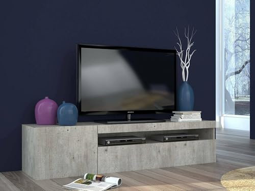 Dmora - Meuble TV Roberto, Buffet bas de salon avec 2 portes, Base pour meuble TV, 100% Made in Italy, 150x40h37 cm, Ciment