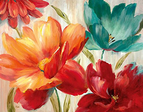 Kunstdruck auf Holz, Avalon Garden Nan – Blumenmuster, horizontales Bild, Avalon Garden Kunstdruck, 58 x 74 cm