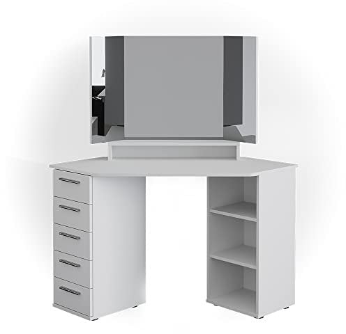 Vicco Frisiertisch für die Ecke Sofia, Kosmetiktisch mit Spiegel, Weiß, 128 cm