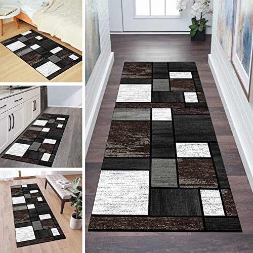 QQrunner Teppich Läufer Flur rutschfest 80x450cm Küchenteppich Patchwork Grau Braun Waschbar Meterware Schlafzimmer Korridor Teppichläufer Lang, Länge Anpassbare, 40-120cm Breit
