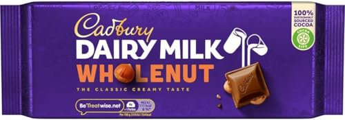 Cadbury Barra de nueces enteras de leche láctea, avellanas enteras cubiertas de chocolate con leche cremoso, barra de 180 g (paquete de 1)
