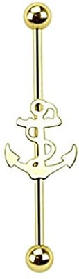 Paula & Fritz Industrial Ohr-Piercing Stab Anker Chirurgenstahl 38-mm Stab-länge 1,6-mm Stab-Dicke Gold Barbell Piercings Langhantel Crossbow