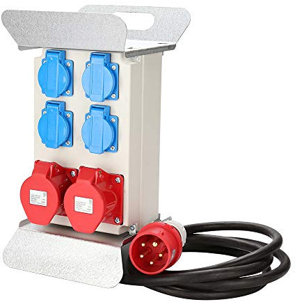 Randaco Verteiler Baustromverteiler Stromverteilung CEE 2 x 16A 400V+4x 230V 5 Polig IP44 Schuko Stromverteiler Wandverteiler Mit Sicherheitsklappdeckeln Leitung Für Baustelle