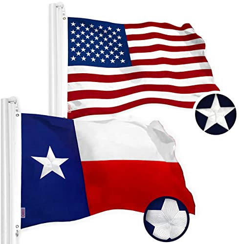 G128 Kombi-Pack: USA-Flagge und Texas TX Staatsflagge, 7,4 x 1,2 m, besticktes gesponnenes Polyester, für drinnen und draußen, Messingösen