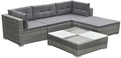 Imiee Gartenmöbel Set für 3-4 Personen, Poly Rattan Sofa Lounge Sitzgruppe Gartengarnitur, Mit Kissen mit Tisch, Frei zu montieren Möbel(Grau)
