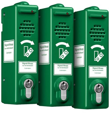 TMS PRO SHOP BIGPACK 3 x Türwächter ABUS Zylinderschloss gleichschließend, 80 dB/105 dB, grün, Art.-Nr. 609605 | Türwächter Notausgang | Fluchttürwächter | Türwächter Alarm