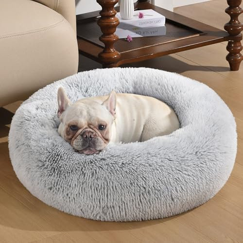 Western Home Hundebett Run, Katzenbett Flauschig, Hundekissen Kleine Hunde,Hundebett Waschbar,Hundekorb,Katzenkorb Zum Schlafen 91 cm,Hellgrau