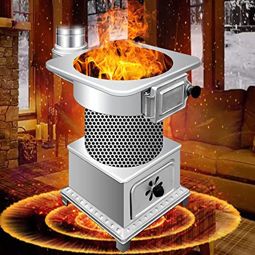 Exception Poêle À Bois Compact, Poêle À Feu De Joie en Acier Inoxydable, Four De Chauffage Intérieur avec Filet Anti-Brûlure Et Tuyau De Cheminée, Pas De Gaz/Propane Requis