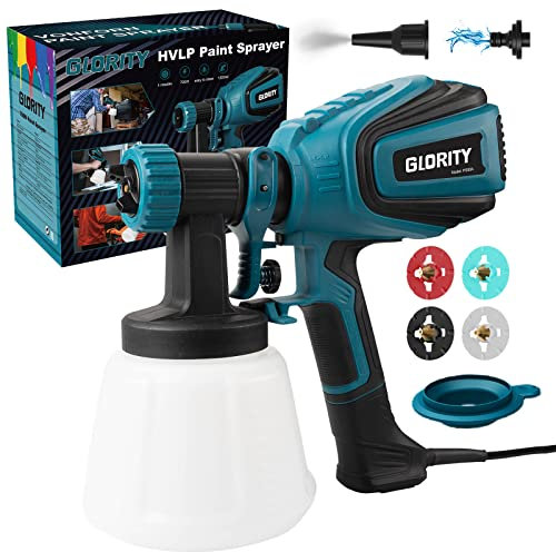 GLORITY Pistolet a Peinture, 700W HVLP avec raccords de Nettoyage et de soufflage, 4 Buses en cuivre et 3 Motifs, réservoir de 1200 ML, pour l'intérieur et l'extérieur, PS80A