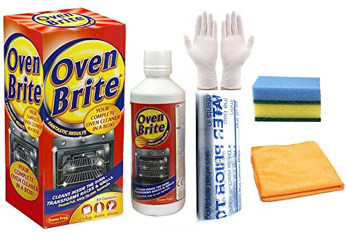 Oven Brite Cleaner Kit | Complete Oven Cleaning Kit with | 1 x 500ml Bottle, Bags, and Gloves | 1 x Ultra Absorbent Cloth | 2 x Sponge | For domestic ovens and BBQ