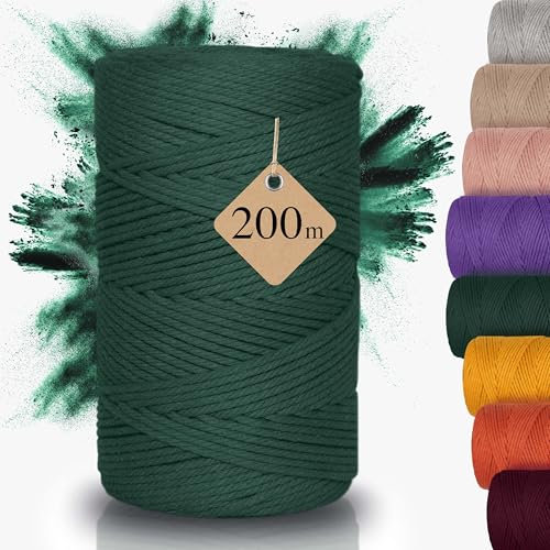 AMPARA – Weiches Makramee Garn 3mm x 200m - 100% Recycelt | umweltschonend & hochwertig - Makrameegarn für DIY Kunst (Dunkelgruen)