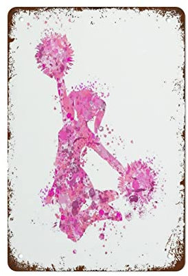 Pinkes Cheerleader-Poster, Cheerleader-Druck, Mädchen, Cheerleader-Dekoration, 14 x 20,3 cm, Wanddekoration, Retro-Kunst, Blechschild, lustige Dekorationen für Zuhause, Bar, Pub, Café, Bauernhof,