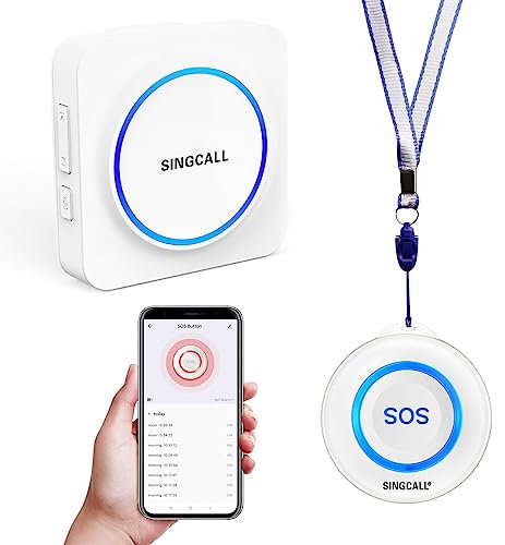 SINGCALL Tuya WiFi Smart Sistema de Botón de Emergencia SOS, Sistema de Alarma Personal para Ancianos/Pacientes/Discapacitados/Niños, 1 Botón de Pánico Conectado al Teléfono y 1 Receptor