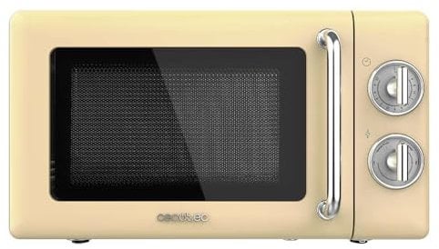 Cecotec Forno a microonde meccanico da 20 litri Proclean 3010 Retro Yellow. in 6 livelli, timer fino a 30 minuti, modalità sbrinamento, design vintage in giallo, finiture in acciaio