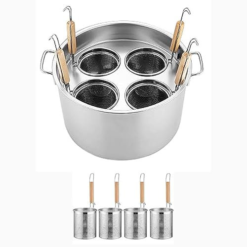 RSBFER Stainless Steel Pasta Cooker Set/Commercial Stainess Steel Pasta Pot Cooker Insert Set with Divider and Colander Strainer for Pasta, Noodles, Veggies,A,4 Holes