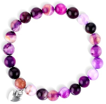 TIESOME Amethyst Perlen Armband Damen, 8mm Naturstein Heil Armband mit Liebesanhänger Chakra Yoga Armbänder Geschenke für Christams Paar/Freundschafts Armbänder Linderung Depression Angst Stress