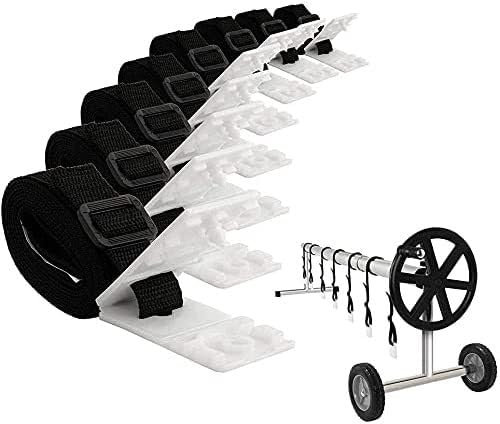 Qikam Haltebänder, Pool Aufroller Aufrollvorrichtung Fahrbar Solarfolie, 8er Set Befestigungsbänder Und Klammern, Ersatzteil Zubehör Für Fahrbares Aufrollsystem, Für Pool-Planen/Abdeckungen