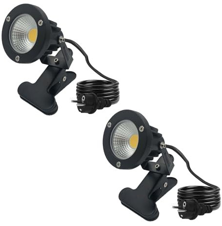 Monsing 7W LED Strahler Warmweiß 2700K mit Clip 2m Kabel mit Stecker Led Garten Beleuchtung Gartenleuchte Gartenstrahler Rasenstrahler IP65 Wasserdicht für Outdoor Hof Rasen (Warmweiß 2 Stücke)