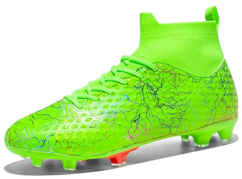 MIGPOGZAI Herren-Fußballschuhe, hohe Oberseite, atmungsaktiv, athletisch, professionelle Spikes, Jugendliche, Jungen, Fußballschuhe, Unisex, Grün , 37.5 EU
