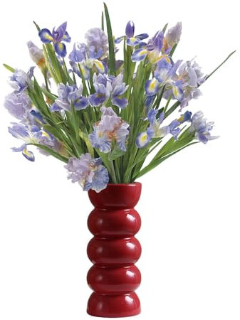 LEMCC Blasenvase, Weiße Keramikvase, Hohe Blumenvase, Moderne Runde Zylindervase, Gewellte Trockenblumenvase, Dekorative Mehrfarbige Vasen für Wohnzimmer, Schlafzimmer, Büro, Tisch,(Rot-L)