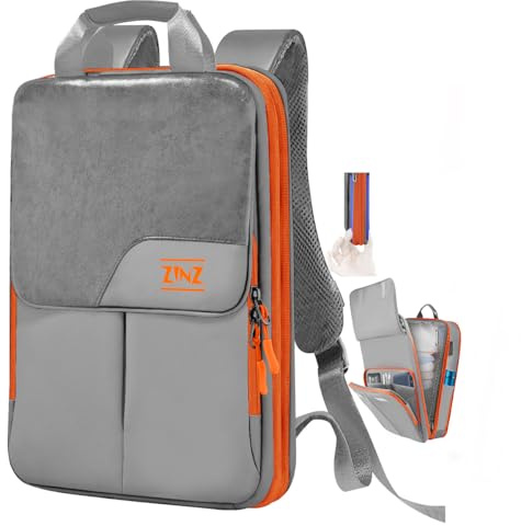 ZINZ Slim & Expandable Laptop Backpack 15.6 16 17 inch,Gray orange | Travel Business Backpack Water-Resistant Daypack for Men and Women