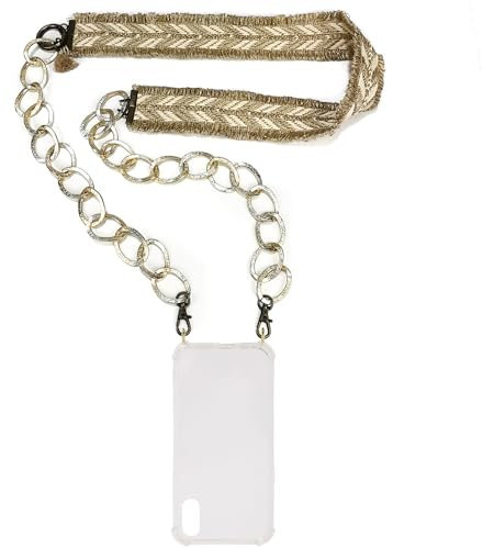 BelTop | Gabriella | Colgante Universal para Móvil | Collar de Cuello | Compatible con Todos los Teléfonos Inteligentes y Fundas | iPhone, Samsung, Huawei, Oppo, Xiaomi | Cadena Espiga Beige Bronce