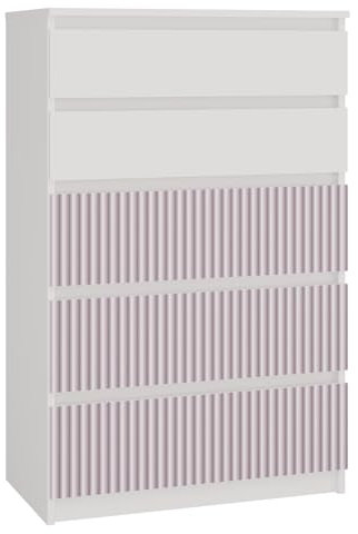 CDF Commode Malwa M5 | Couleur : Blanc/Rose | Armoire pour Documents, Petits Objets | Idéal pour Salon, Chambre à Coucher, Chambre d'enfant, | 5 tiroirs spacieux