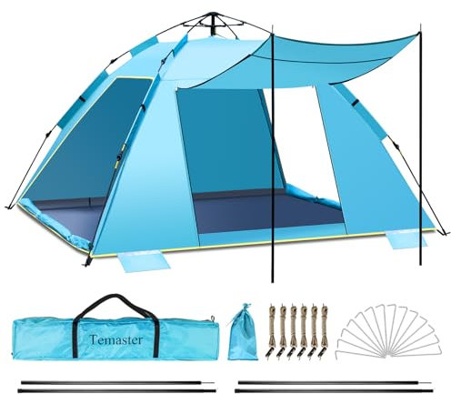 4-5 Person Instant Strandmuschel Automatisches Strandzelt, Extra großes tragbares belüftetes automatisches Sonnenschutz, UV Schutz 50+ Easy Setup Pop Up Zelt für Picknick, Strand