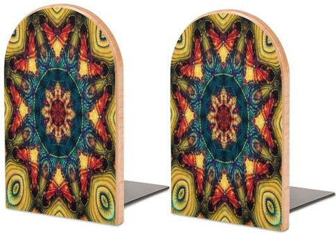 Kaléidoscope Serre-livres antidérapants en forme de fleur vive pour étagères de bureau élégants pour livres lourds 1 paire de supports de livres en bois