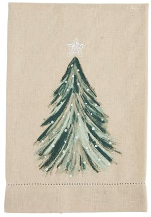 Mud Pie Toalla Blanca Pintada de Navidad, árbol, 21 x 14 Pulgadas