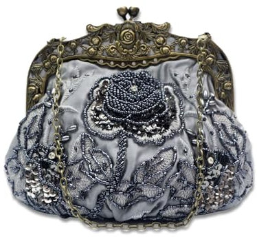 CORIOS Vintage 1920s Perline Borsetta da Sera Pochette con Floreale Donna Clutch con Paillettes Retro Borsa a Tracolla Borsa a Spalla Elegante Borse Messenger per Cocktail Ballo Festa Grigio Scuro