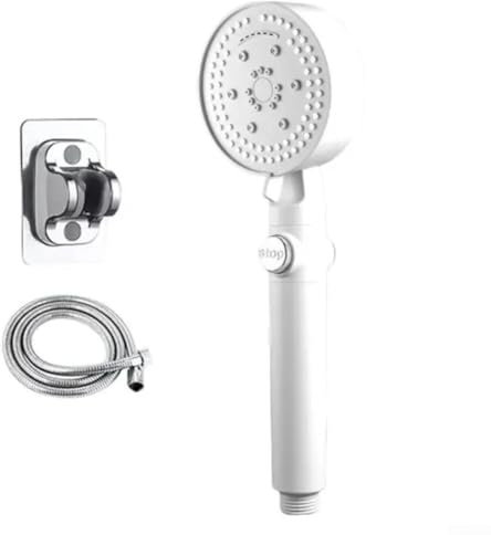 Pommeau de douche à main avec 8 modes de pulvérisation, filtré, buses en silicone, tuyau puissant, installation facile, support réglable (ensemble blanc)