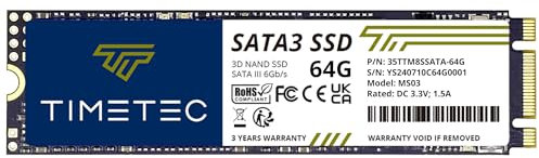 Timetec 64GB SSD 3D NAND SATA III 6Gb/s M.2 2280 NGFF 64TBW Read Speed Up to 550MB/s SLC Cache Performance Boost Internal Solid State Drive for PC Computer Laptop and Desktop (64GB)