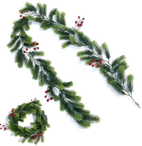 Weihnachtsgirlanden, Weihnachts Beeren Girlande, Weihnachtsgirlande Mit Tannenzapfen, Künstliche Weihnachten Girlande Deko, für Weihnachtsdekoration, Abendessen, Türrahmen, Dekoration（180cm）