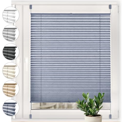 Sonello Plissee Crush Klemmfix ohne Bohren 95cm x 200cm Dunkelblau Faltrollo Plisseerollo Jalousie für Tür & Fenster Blickdicht Sichtschutz Sonnenschutz Fertifplissee Rollo
