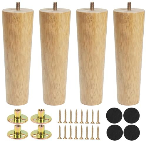 Luabue 4 Pièces Pieds de Meuble en Bois Massif Pieds en Bois pour Canapé, Pieds Meubles Bois Rechange pour Sofa Lit Tiroir Fauteuil Table de Nuit Armoire (18cm)
